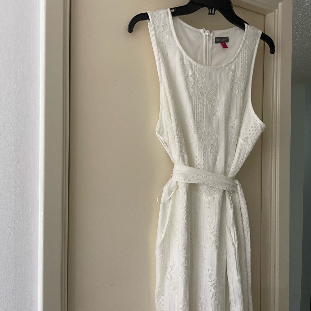 WHITE  Vince  Camuto belted loose lace jumpsuit